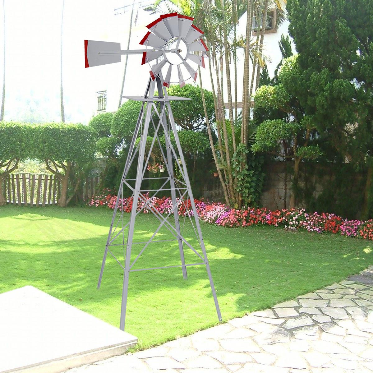 8-Ft Tall Ornamental Windmill Lawn Yard Speed Steel Garden Weather Vane Rustic